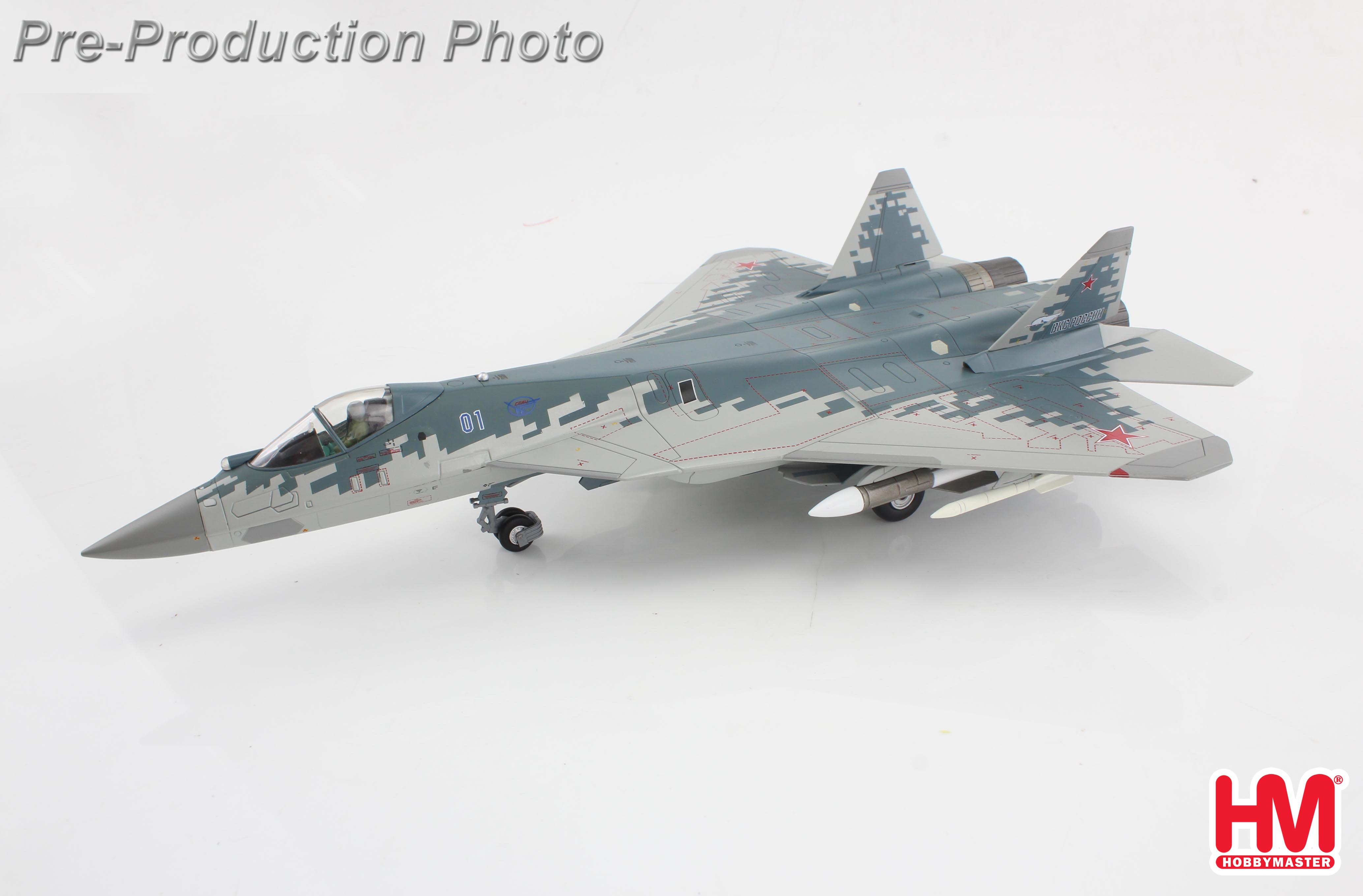 Su-57 Stealth Fighter 01 Blue, Russian Air Force, 2019 (w/ 2 x R-77 and 2 x  R-37 missiles on the wings)